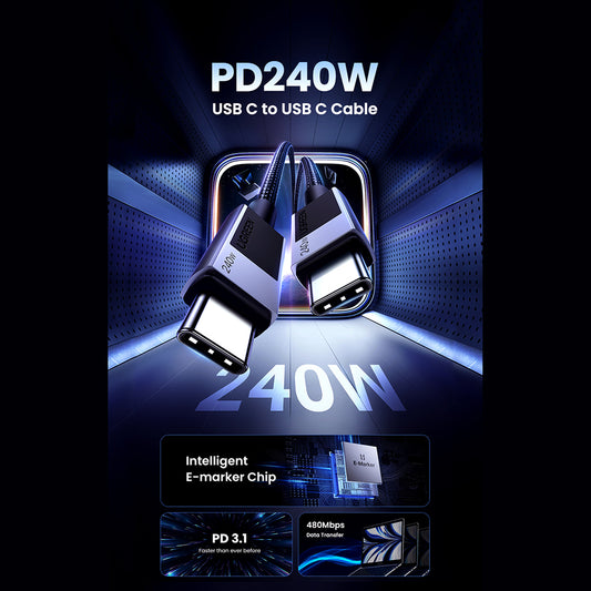 Dátový a nabíjací kábel USB-C - USB-C UGREEN L513, 240W, 2m, čierny