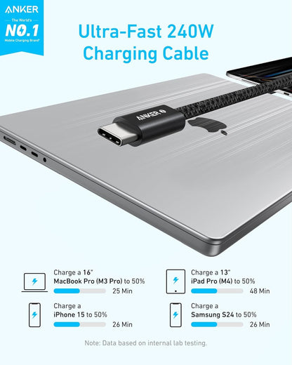 Dátový a nabíjací kábel USB-C - USB-C Anker Zolo, 240W, 1.8m, Čierny A8060H12