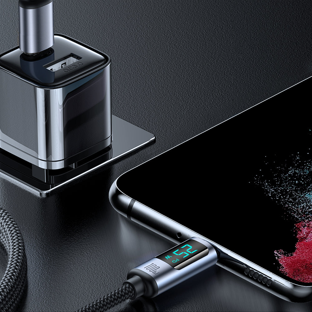 Dátový a nabíjací kábel USB-C - USB-C Joyroom S-A16 Prism Display, 100W, 1.2m, čierny