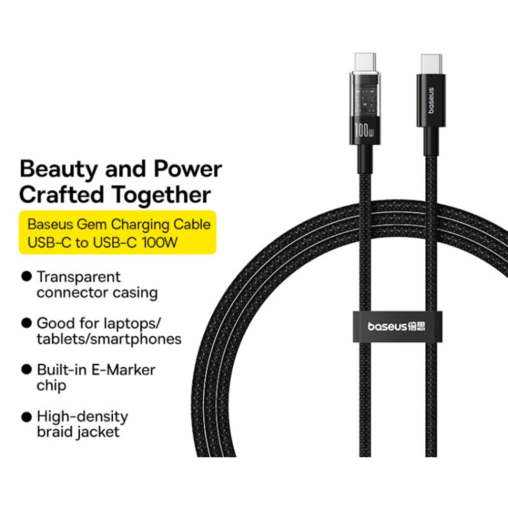 Dátový a nabíjací kábel USB-C - USB-C Baseus Gem, 100W, 1m, Čierny P10373000111-00