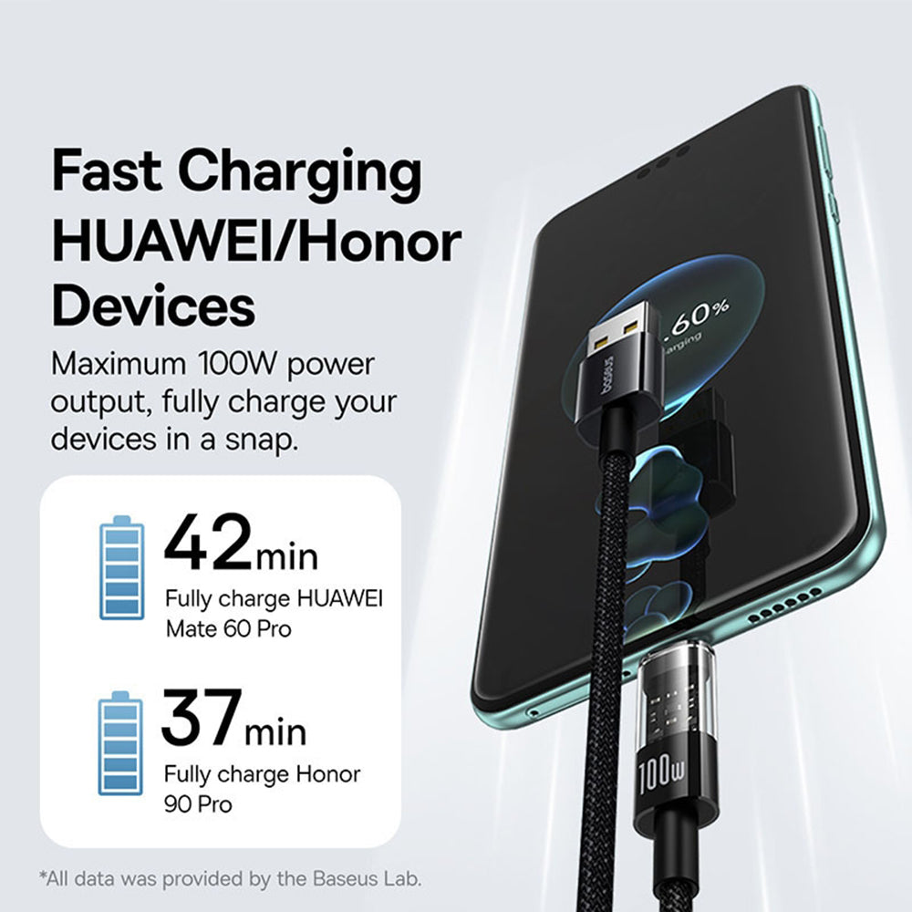 Dátový a nabíjací kábel USB-A - USB-C Baseus Gem, 100W, 2m, Čierny P10373002111-01