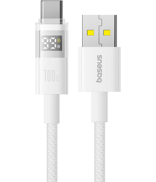 Dátový a nabíjací kábel USB-A - USB-C Baseus Display 2, 100W, 2m, Biela P10382701211-01