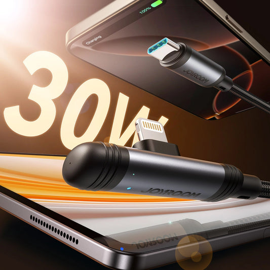 Dátový a nabíjací kábel USB-C - Lightning Joyroom S-A56 EnjoyX Angled, 30W, 1.2m, čierny