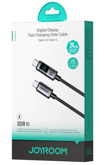 Dátový a nabíjací kábel USB-C - USB-C Joyroom S-A16 Pro Prism Display, 100W, 1.2m, čierny