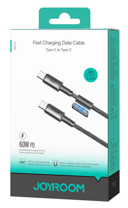 Dátový a nabíjací kábel USB-C - USB-C Joyroom S-A50, 60W, 1.2m, Sivý