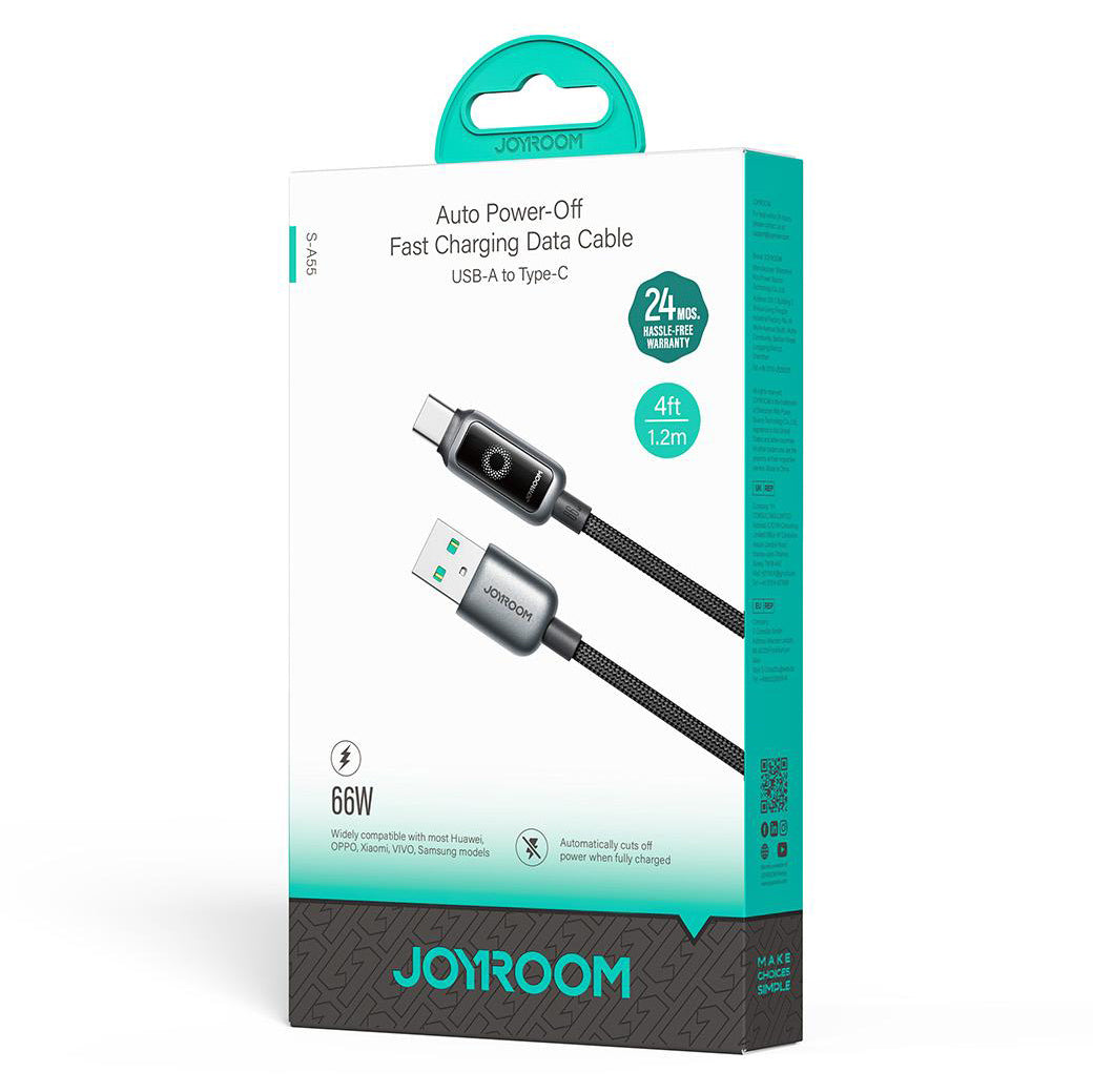 Dátový a nabíjací kábel USB-A - USB-C Joyroom S-A55 StarFlight Display, 66W, 1.2m, Čierny