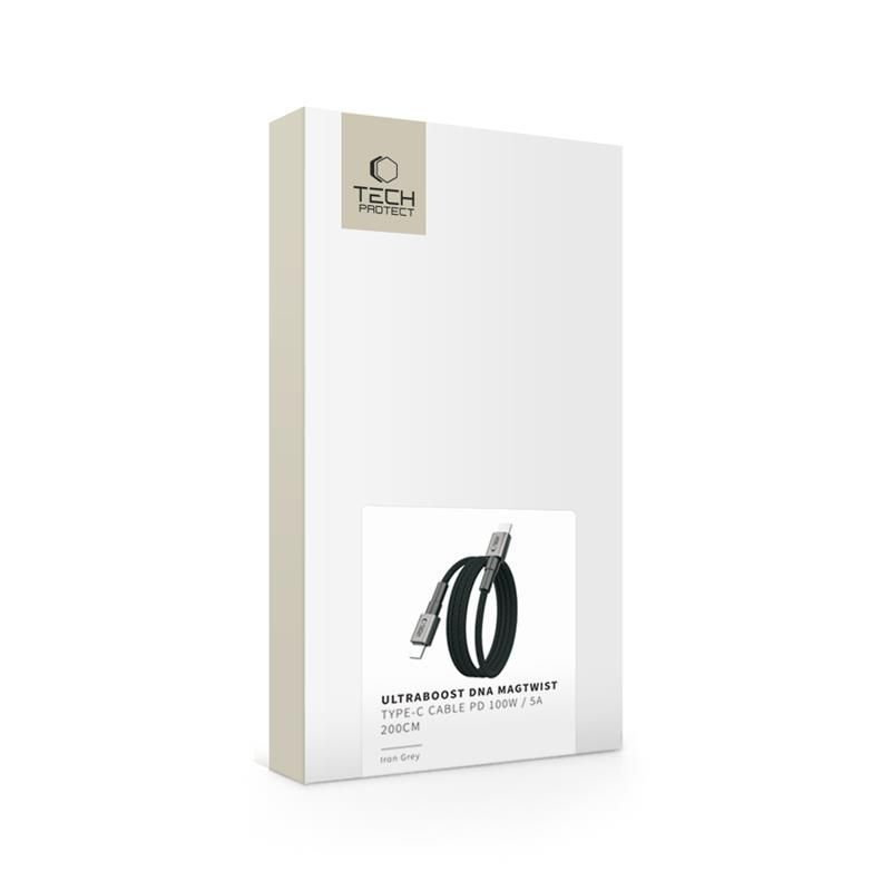 USB-C Data and Charging Cable - USB-C Tech-Protect Ultraboost DNA MagTwist, 100W, 2m, Gray