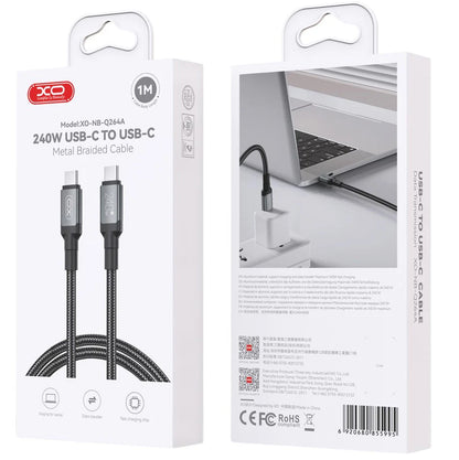 Dátový a nabíjací kábel USB-C - USB-C XO Design NB-Q264A, 240W, 1m, čierny