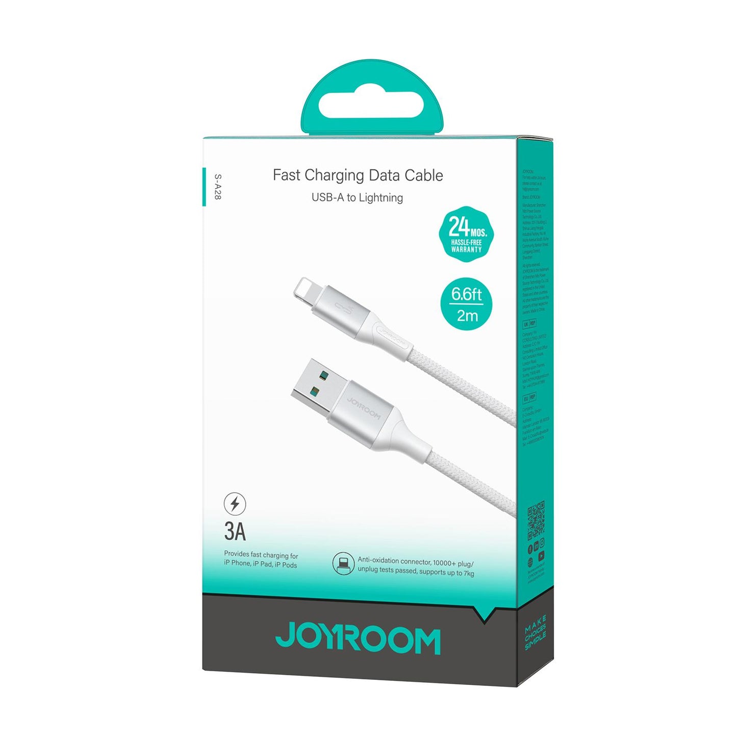 Dátový a nabíjací kábel USB-A - Lightning Joyroom S-A28 Flash, 18W, 2m, Biela