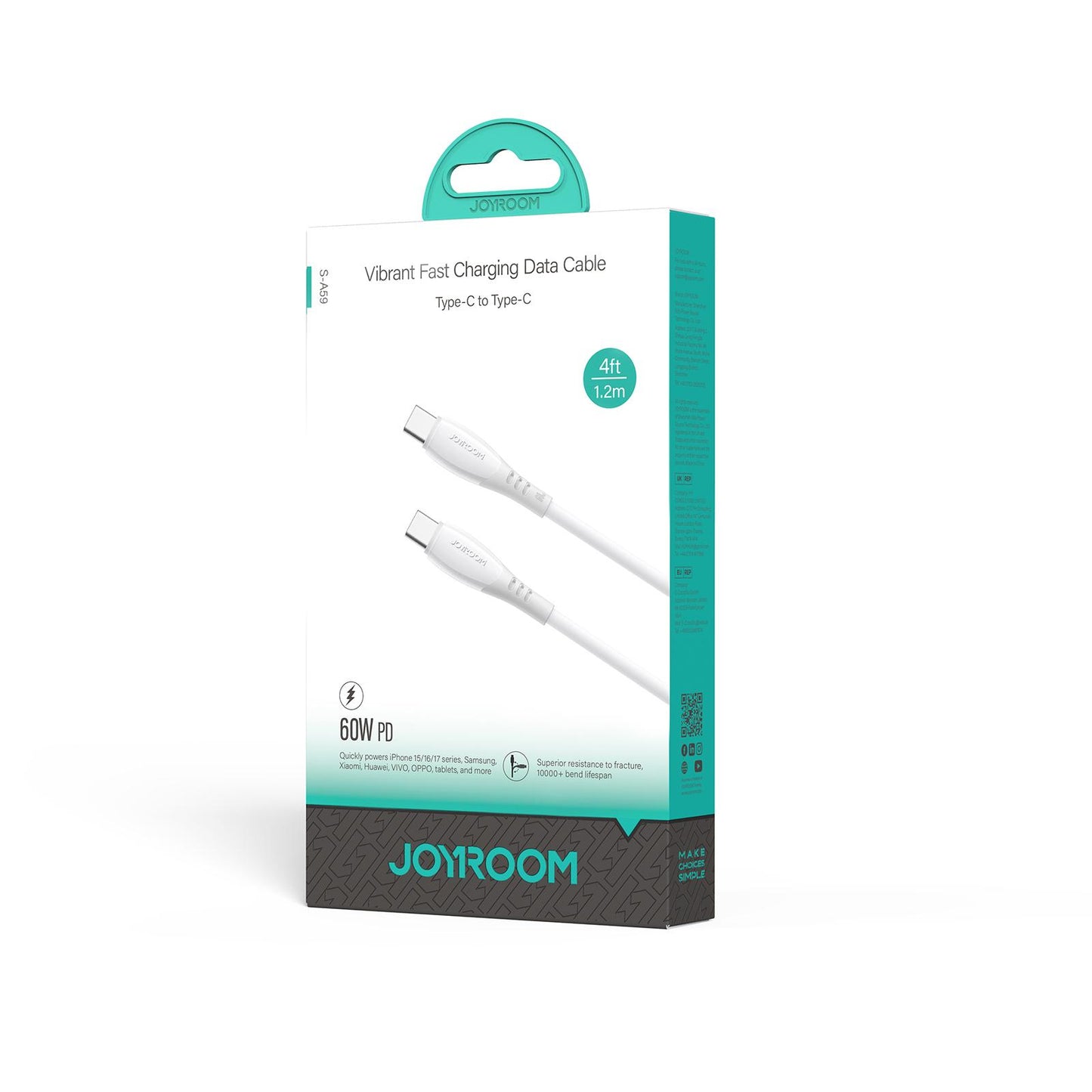 Dátový a nabíjací kábel USB-C - USB-C Joyroom S-A59 Vibrant, 60W, 1.2m, Biela
