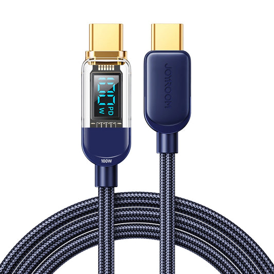 Dátový a nabíjací kábel USB-C - USB-C Joyroom A4 Display, 100W, 1.2m, Modrý