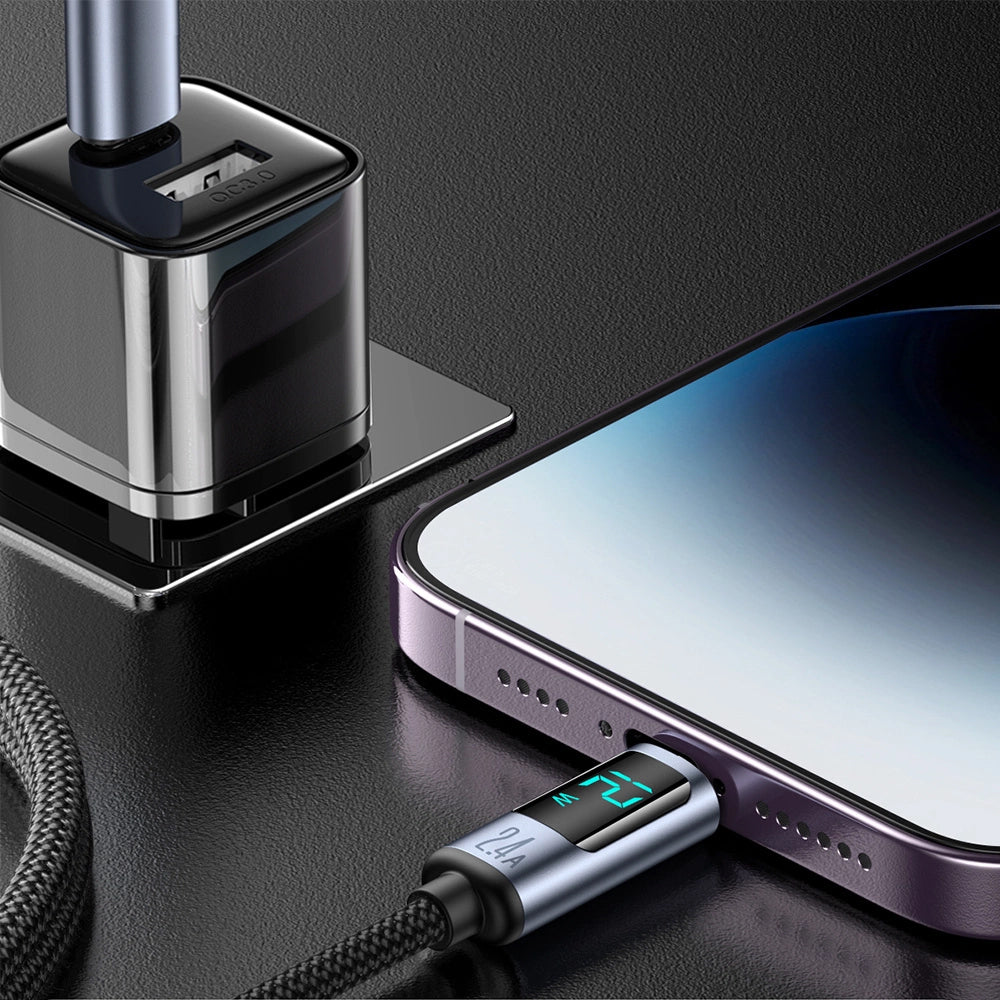 Dátový a nabíjací kábel USB-A - Lightning Joyroom S-A16 Prism Display, 12W, 1.2m, čierny