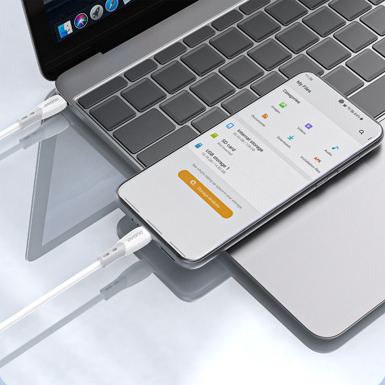 Dátový a nabíjací kábel USB-C - USB-C Dudao L25SC, 60W, 2m, Biela