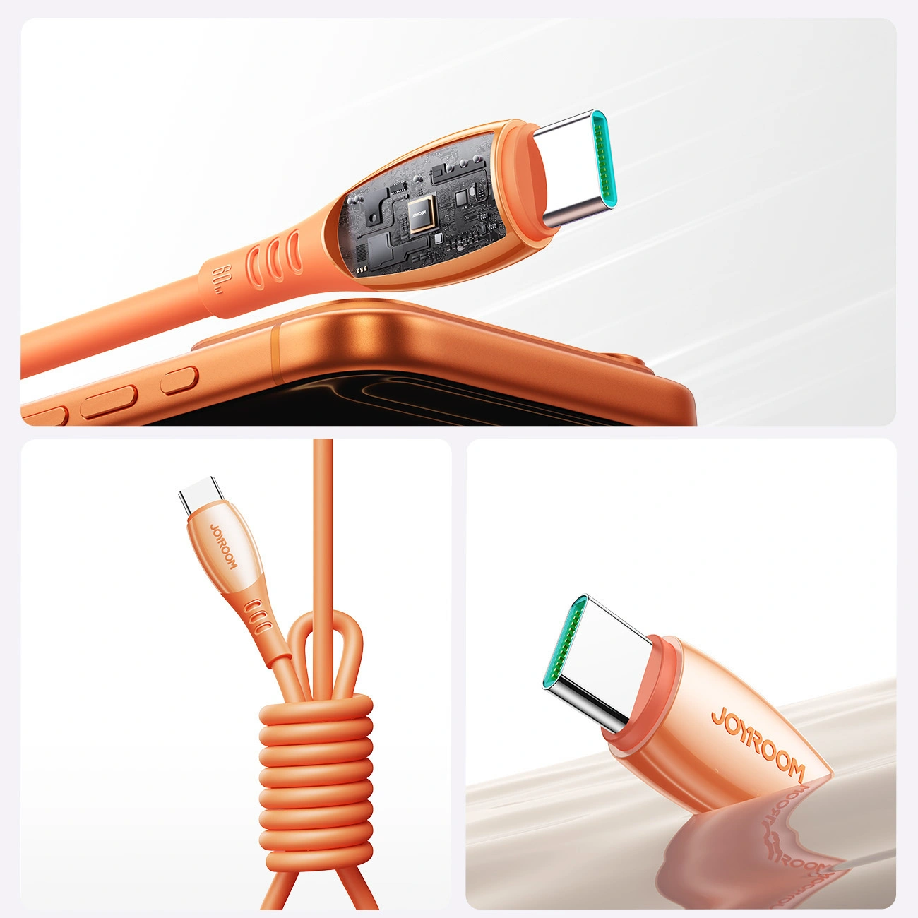 Dátový a nabíjací kábel USB-C - USB-C Joyroom S-A59 Vibrant, 60W, 1.2m, Oranžový