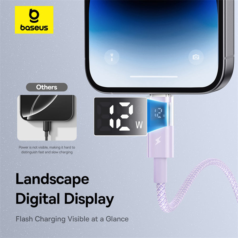 Dátový a nabíjací kábel USB-A - Lightning Baseus Display 2, 12W, 1m, Fialový P10382700511-00