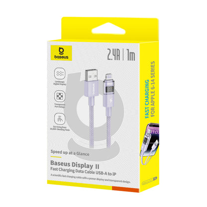 Dátový a nabíjací kábel USB-A - Lightning Baseus Display 2, 12W, 1m, Fialový P10382700511-00