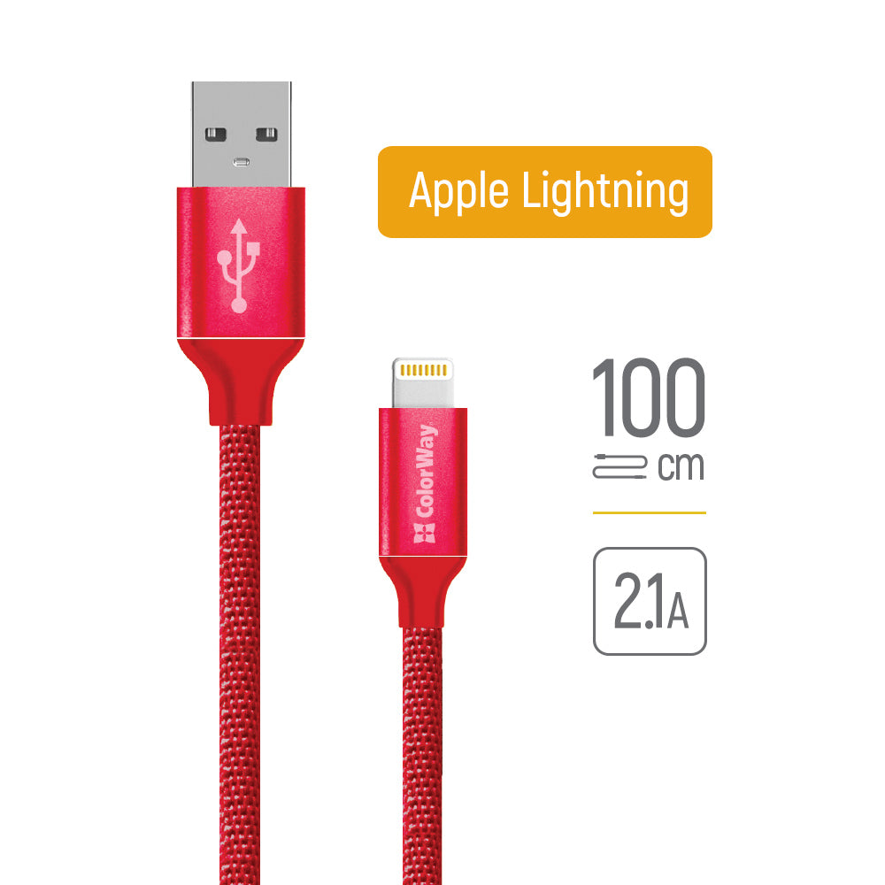 Dátový a nabíjací kábel USB-A - Lightning ColorWay CW-CBUL004, 18W, 1m, Červený