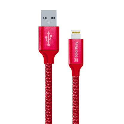 Dátový a nabíjací kábel USB-A - Lightning ColorWay CW-CBUL004, 18W, 1m, Červený