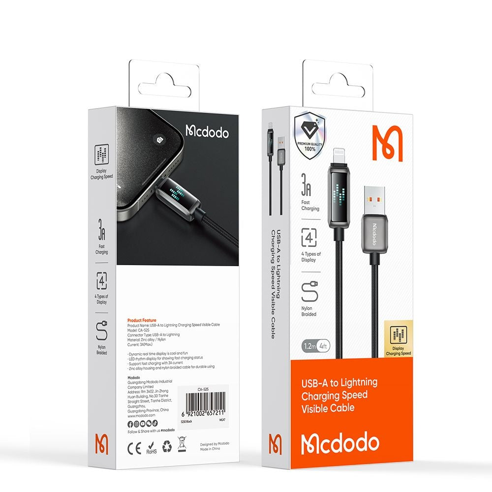 Dátový a nabíjací kábel USB-A - Lightning McDodo CA-5250 Display, 18W, 1.2m, čierny