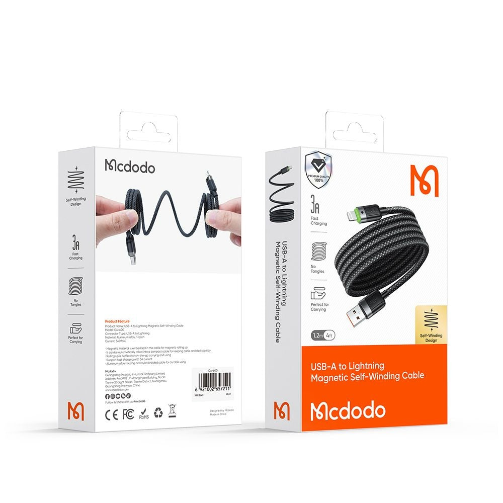 Dátový a nabíjací kábel USB-A - Lightning McDodo CA-6000 Self Winding, 18W, 1.2m, čierny