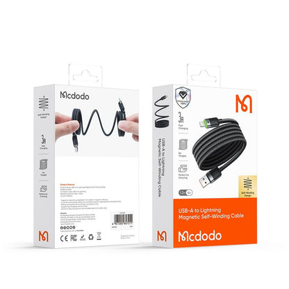 Dátový a nabíjací kábel USB-A - Lightning McDodo CA-6000 Self Winding, 18W, 1.2m, čierny