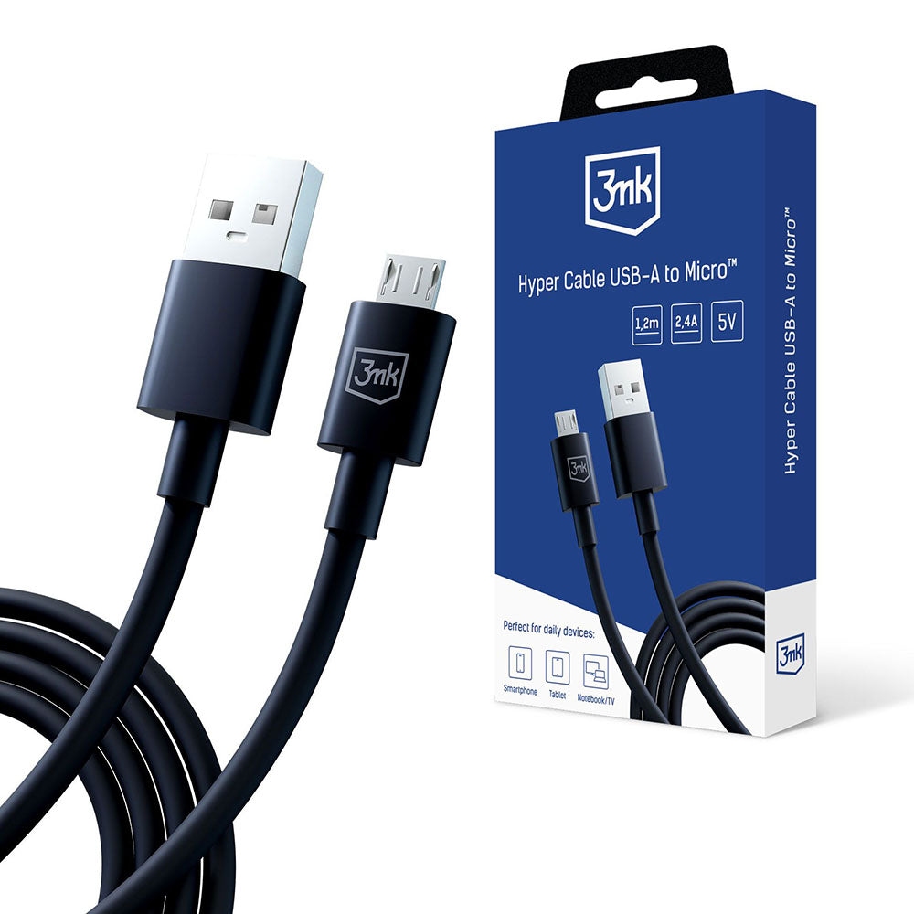 USB-A to microUSB Data and Charging Cable 3MK Hyper, 18W, 1.2m, Black