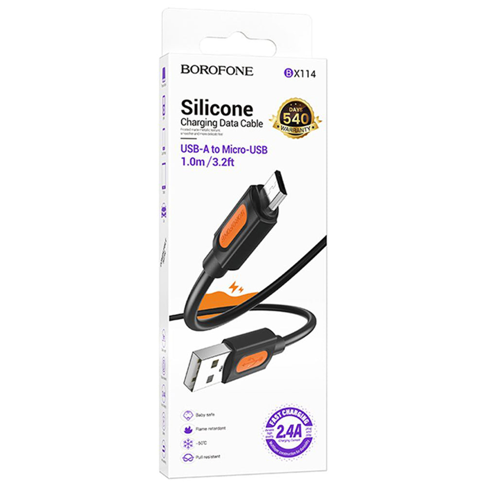 Dátový a nabíjací kábel USB-A - microUSB Borofone BX114 Silicone, 18W, 1m, čierny