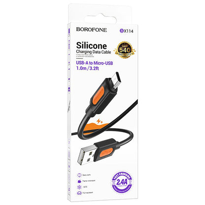 Dátový a nabíjací kábel USB-A - microUSB Borofone BX114 Silicone, 18W, 1m, čierny