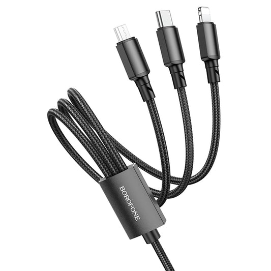 Nabíjací kábel USB-A - Lightning / microUSB / USB-C Borofone BX72, 18W, 1m, čierny