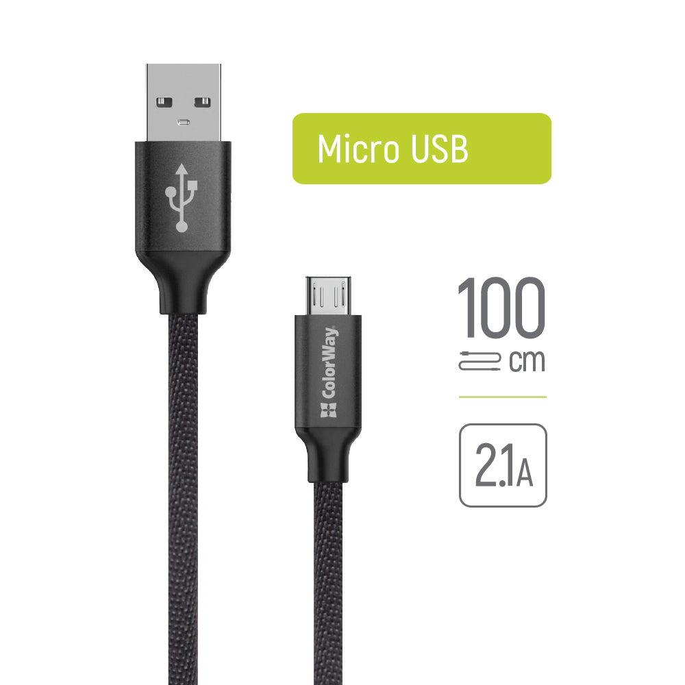 Dátový a nabíjací kábel USB-A - microUSB ColorWay CW-CBUM002, 18W, 1m, čierny