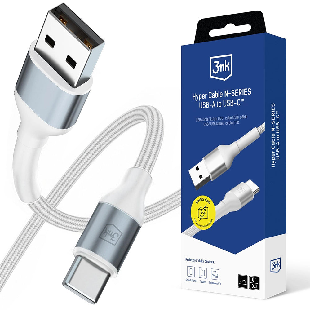 Dátový a nabíjací kábel USB-A - USB-C 3MK Hyper N, 18W, 1m, Biela