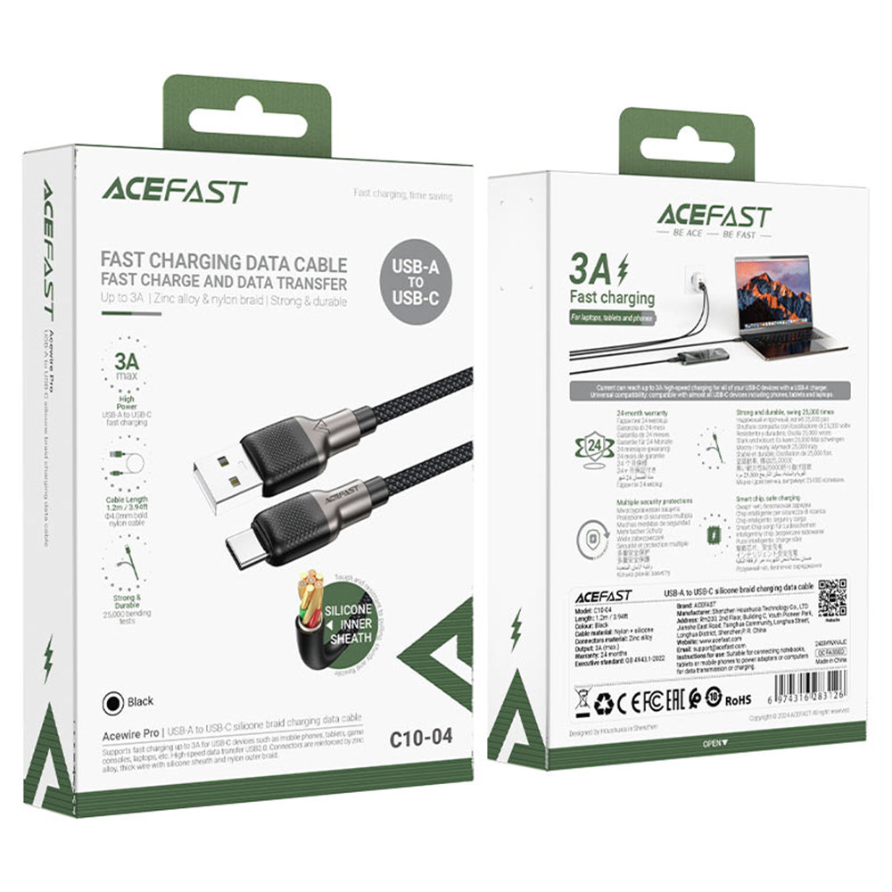 Dátový a nabíjací kábel USB-A - USB-C Acefast C10-04, 18W, 1.2m, čierny