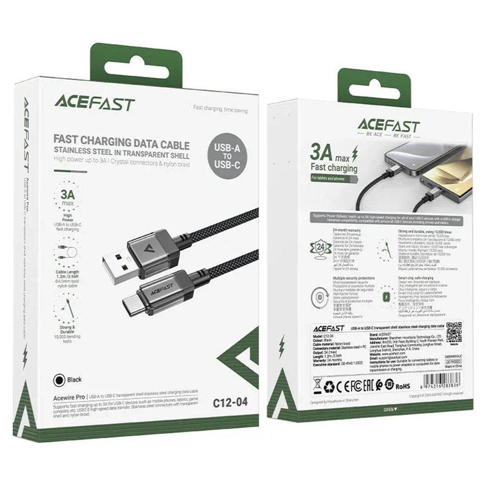 Dátový a nabíjací kábel USB-A - USB-C Acefast C12-04, 18W, 1,2 m, čierny