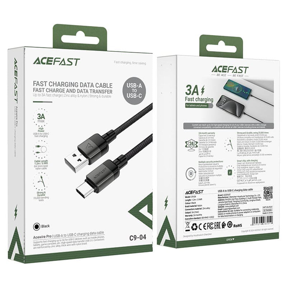 Dátový a nabíjací kábel USB-A - USB-C Acefast C9-04, 18W, 1.2m, čierny