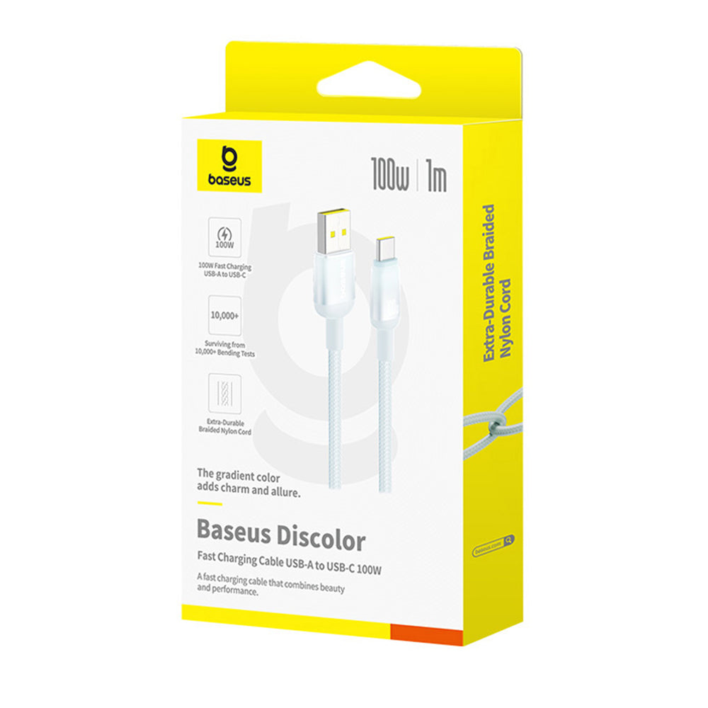 Dátový a nabíjací kábel USB-A - USB-C Baseus Discolor, 100W, 1m, Modro Zelený E0420801