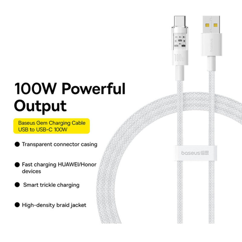 Dátový a nabíjací kábel USB-A - USB-C Baseus Gem, 100W, 1m, Biela P10373002211-00