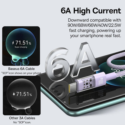 Dátový a nabíjací kábel USB-A - USB-C Baseus Gem, 100W, 1m, Fialový P10373002511-00