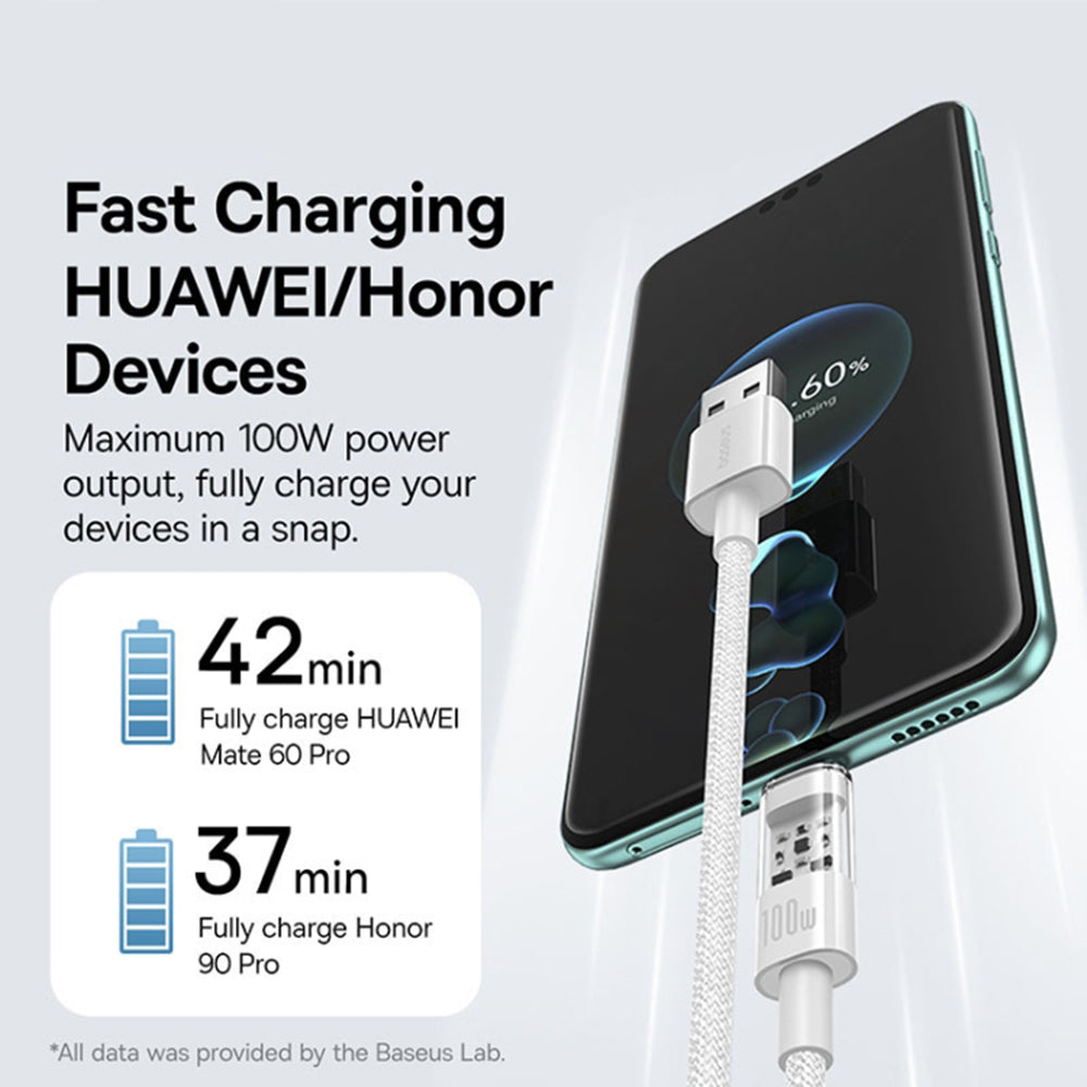 Dátový a nabíjací kábel USB-A - USB-C Baseus Gem, 100W, 2m, Biela P10373002211-01