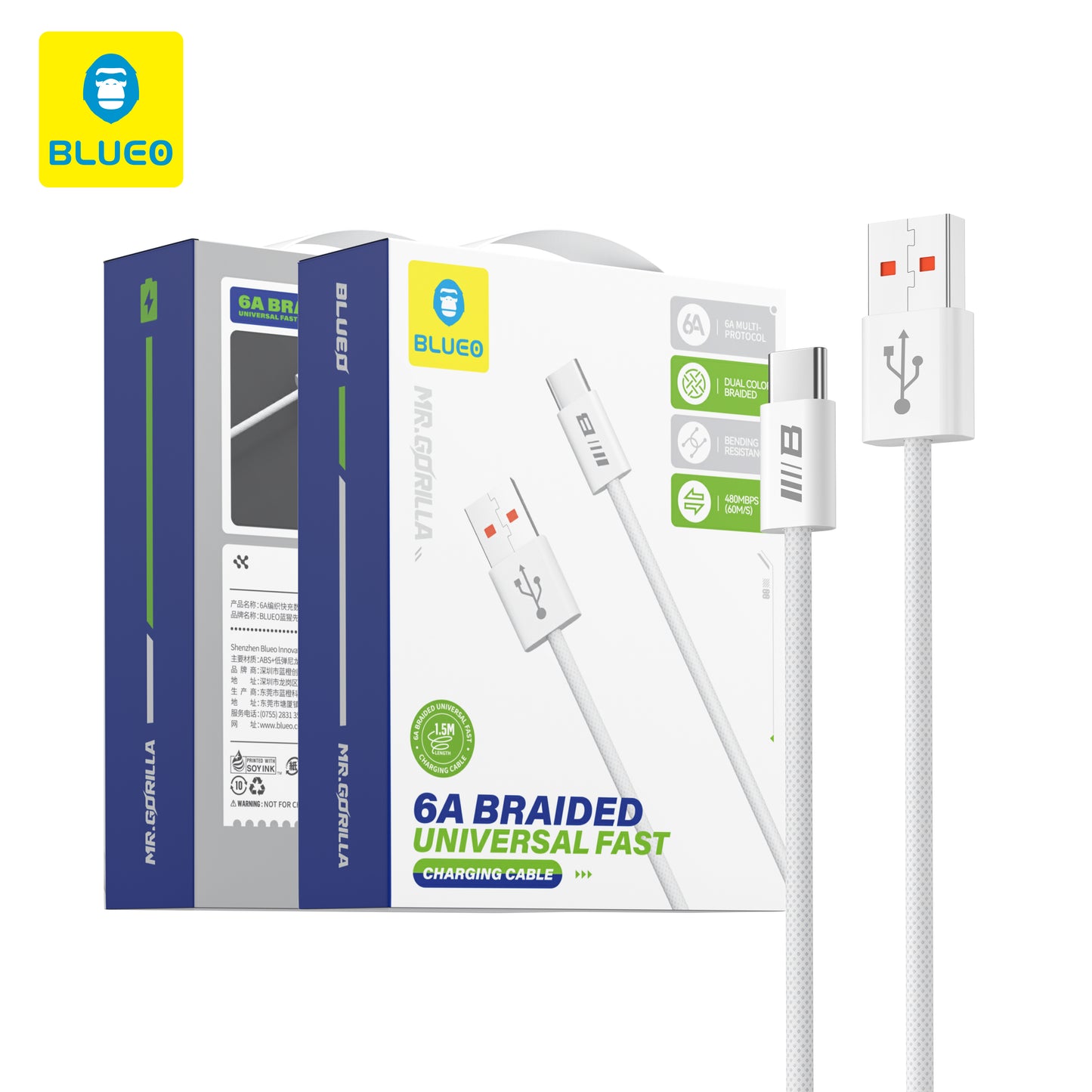 Dátový a nabíjací kábel USB-A - USB-C Blueo, 18W, 1.5m, Biela