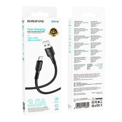 Dátový a nabíjací kábel USB-A - USB-C Borofone BX116 Certain, 18W, 1m, čierny