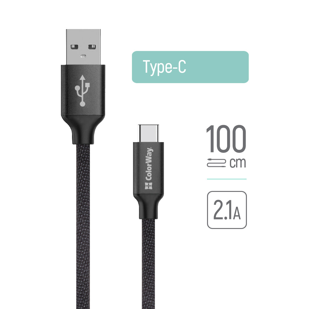 Dátový a nabíjací kábel USB-A - USB-C ColorWay CW-CBUC003, 18W, 1m, čierny