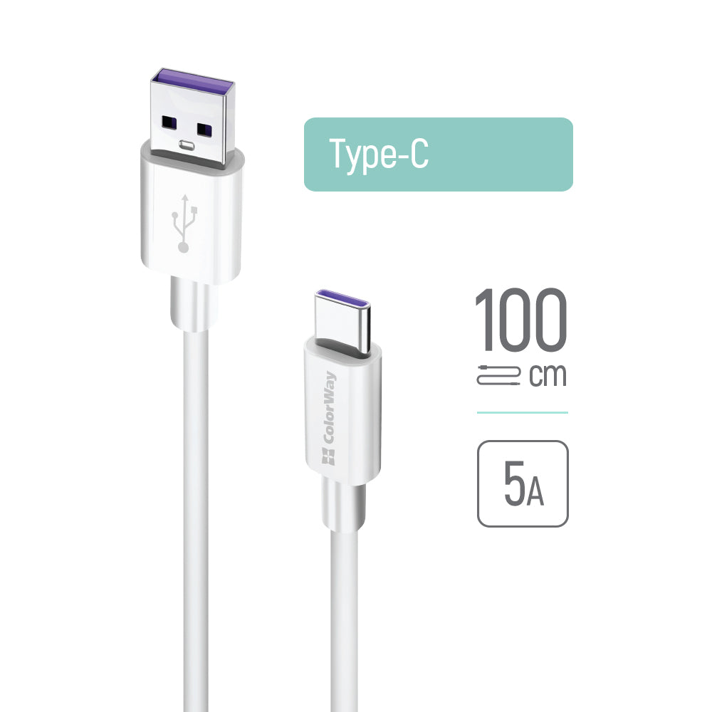 Dátový a nabíjací kábel USB-A - USB-C ColorWay CW-CBUC019, 18W, 1m, Biela