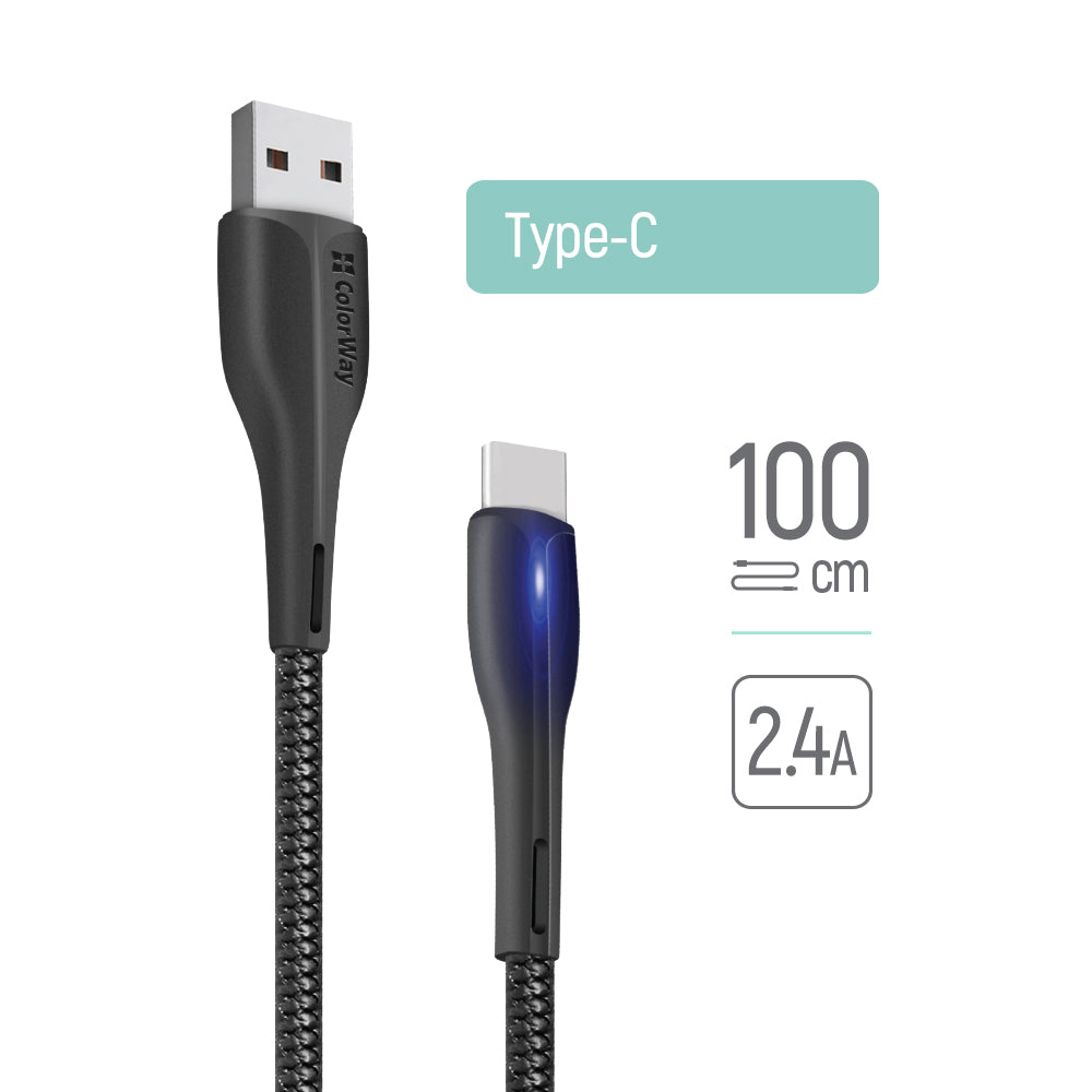 Dátový a nabíjací kábel USB-A - USB-C ColorWay CW-CBUC034, 18W, 1m, Čierny