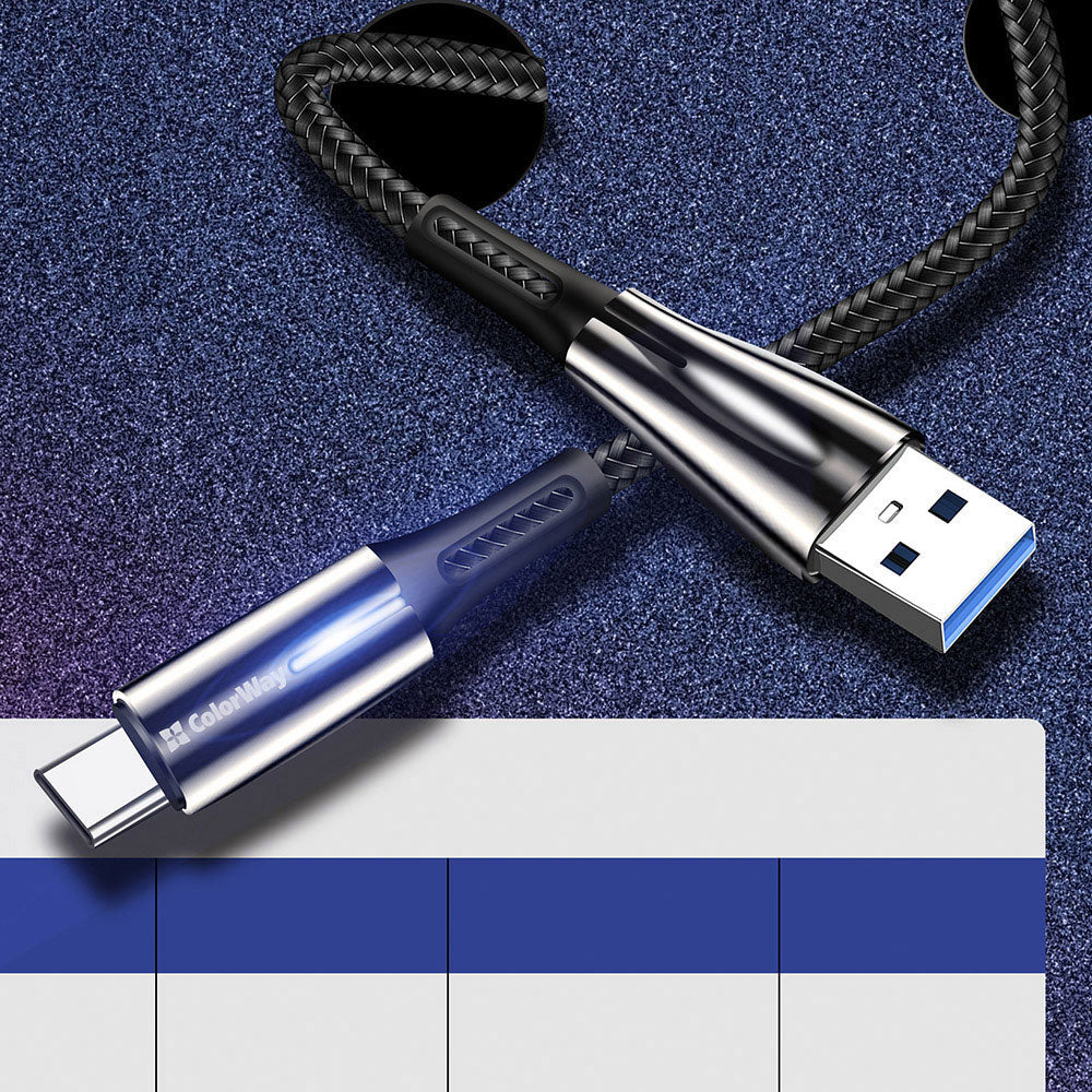 Dátový a nabíjací kábel USB-A - USB-C ColorWay CW-CBUC035, 18W, 1m, čierny