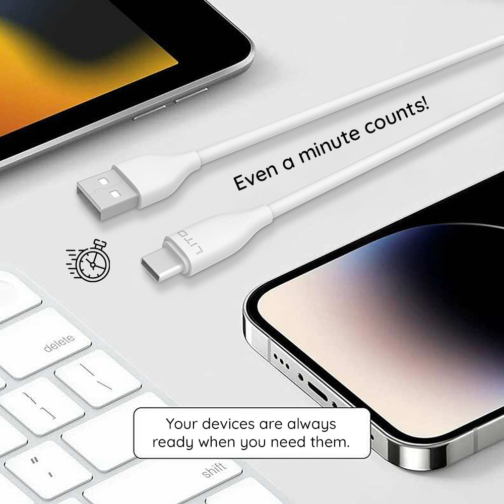 Dátový a nabíjací kábel USB-A - USB-C Lito LD03T, 18W, 1m, Biela