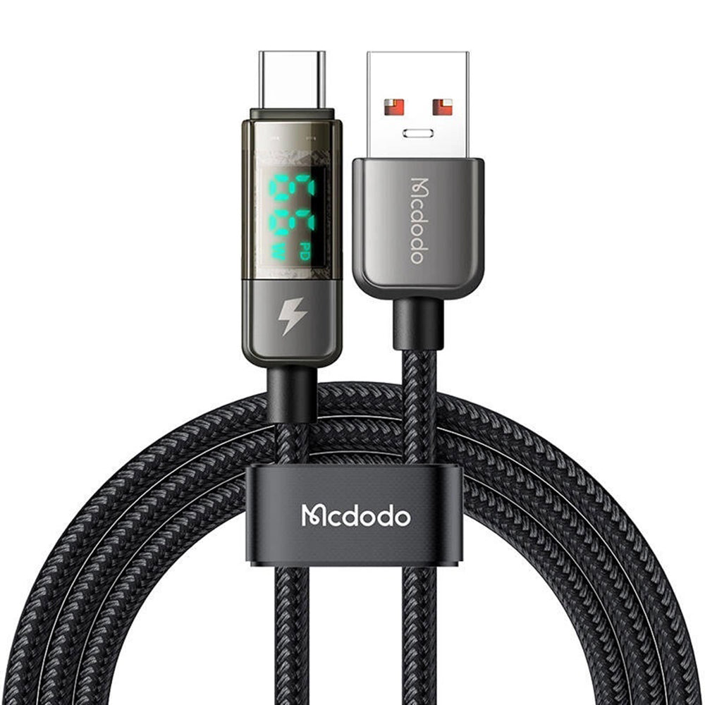 Dátový a nabíjací kábel USB-A - USB-C McDodo CA-3630 Display Auto Power Off, 66W, 1.2m, čierny