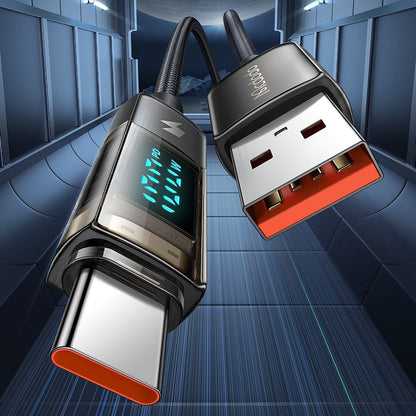 Dátový a nabíjací kábel USB-A - USB-C McDodo CA-3630 Display Auto Power Off, 66W, 1.2m, čierny