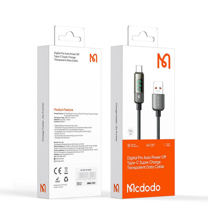 Dátový a nabíjací kábel USB-A - USB-C McDodo CA-3630 Display Auto Power Off, 66W, 1.2m, čierny