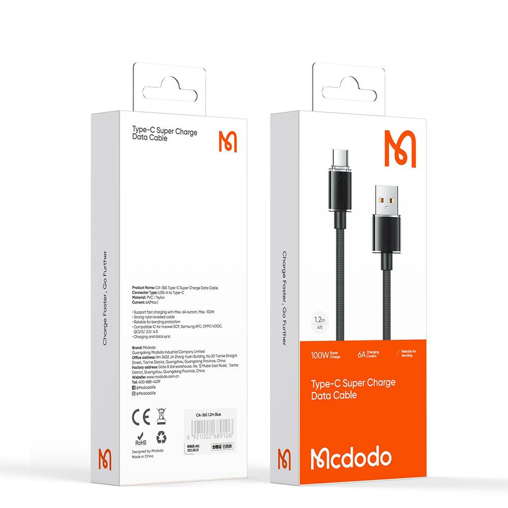 Dátový a nabíjací kábel USB-A - USB-C McDodo CA-3650, 100W, 1.2m, čierny