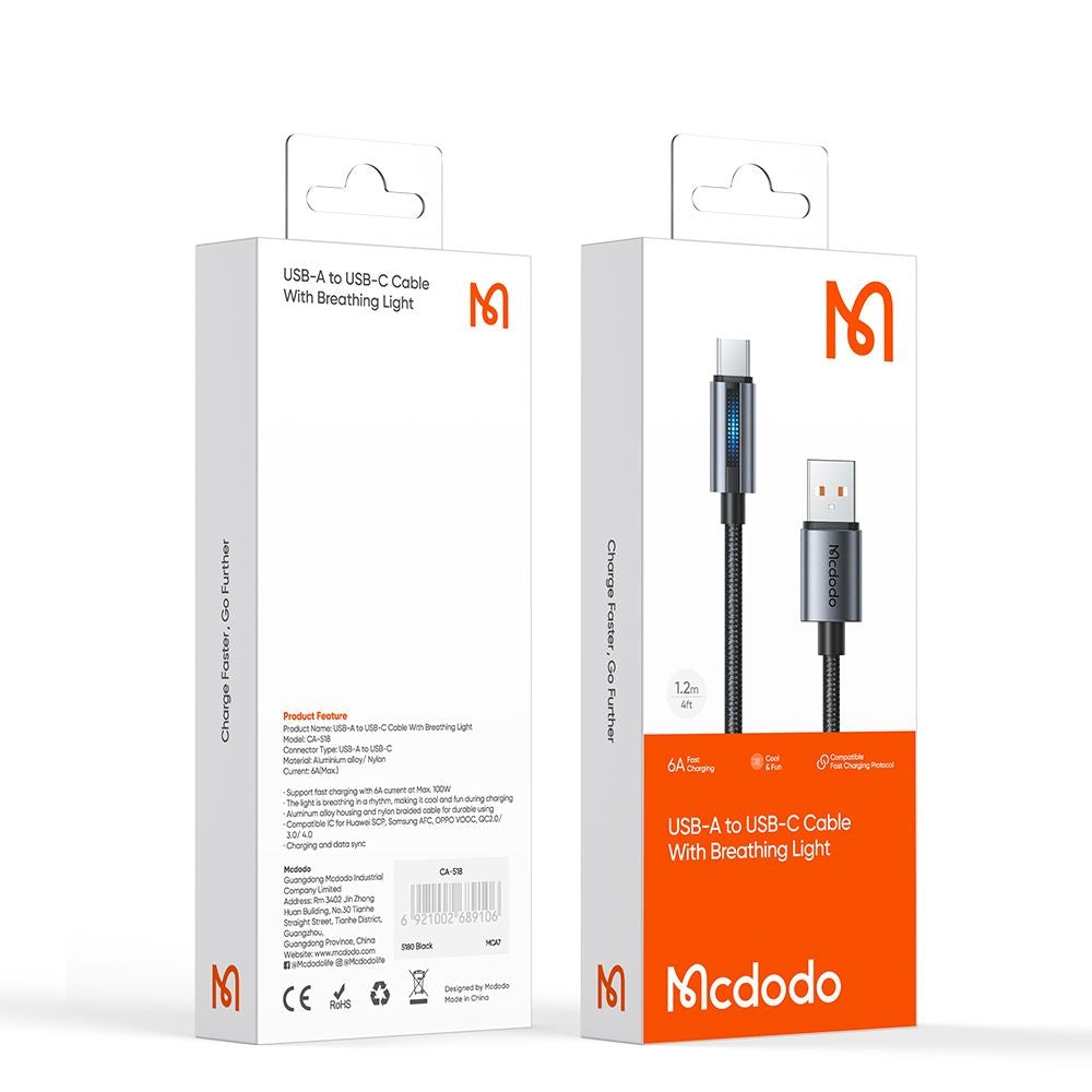 Dátový a nabíjací kábel USB-A - USB-C McDodo CA-5180, 100W, 1.2m, čierny